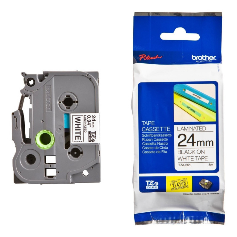 Cinta Rotuladora Brother Tze-251 24mm (8m) Negros S/blanco TZE251