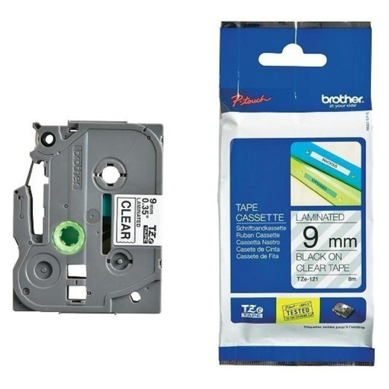 Cinta NEGRO / TRANSPARENTE 9 MM TZe121