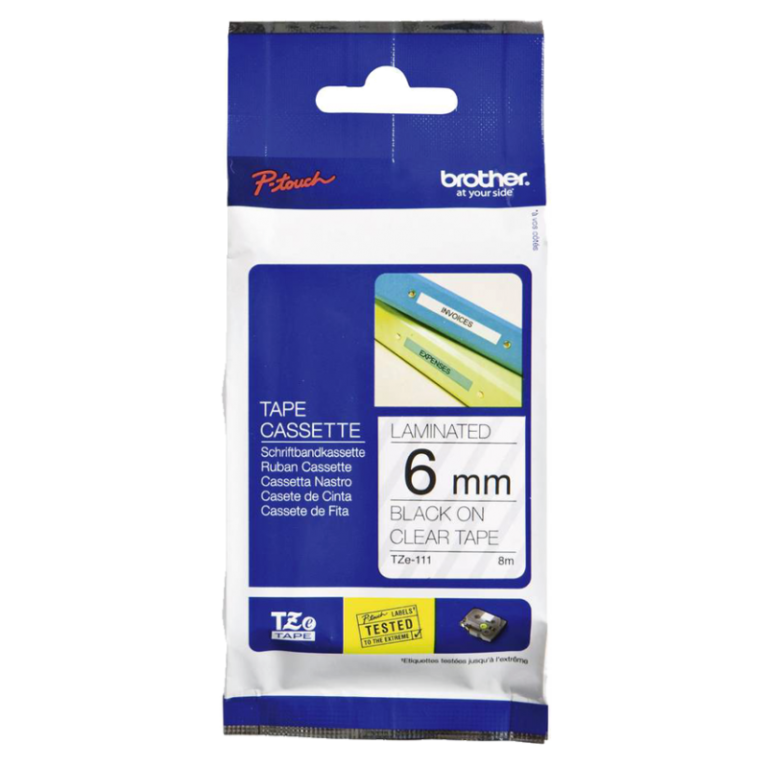 Cinta NEGRO / TRANSPARENTE 6 MM TZe111
