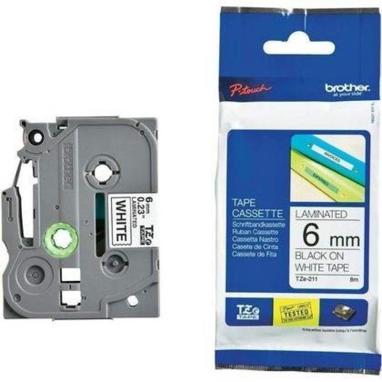 Cinta NEGRO / BLANCO 6 MM TZe211