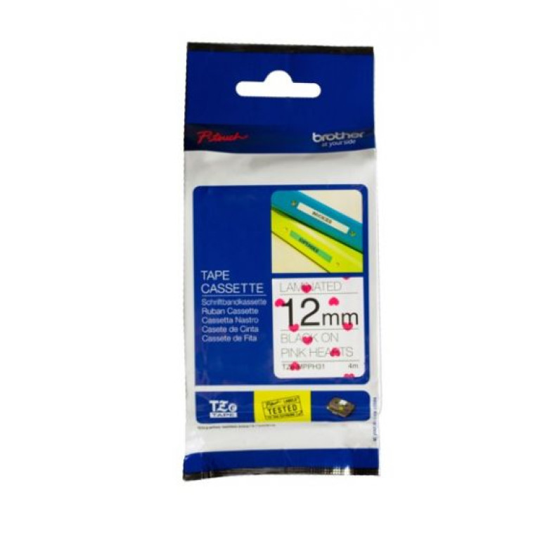 Cinta NEGRO / CORAZONES ROSAS 12 MM TZEMPPH31