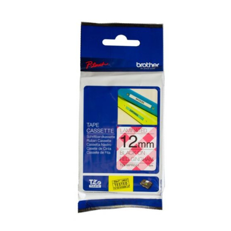 Cinta NEGRO / CUADRILLE ROJO 12 MM TZEMPRG31